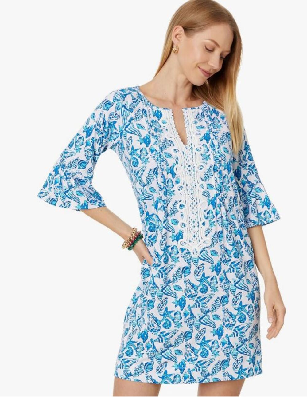 Lilly Pulitzer Krysta 3/4 Sleeve Dress Resort White Shell Collector XL EUC
